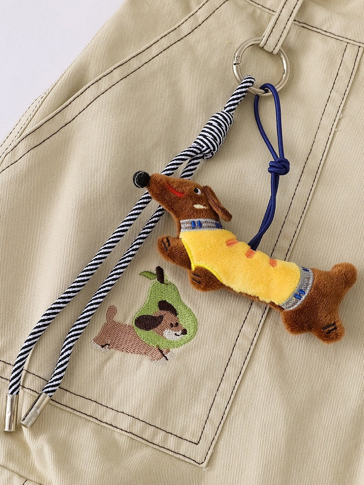 Khaki Cropped Cargo Shorts with Puppy Embroidery - Languid Park