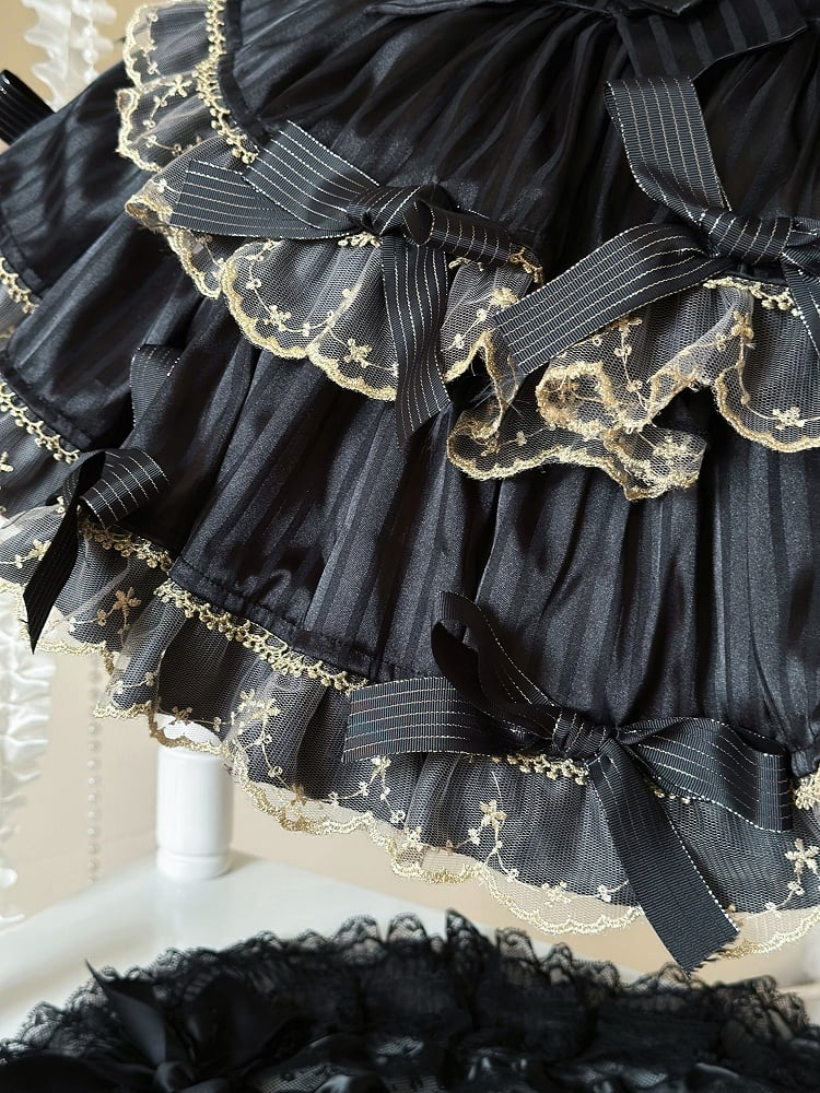 und Schleife Lolita Schwarze Akzente Gestreiftes Idol Stoff Goldkleid