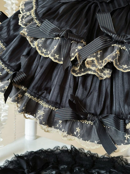 und Schleife Lolita Schwarze Akzente Gestreiftes Idol Stoff Goldkleid
