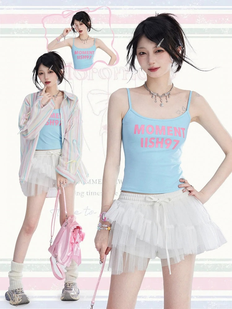 ブルーレタープリントのビタースイートキャミトップ