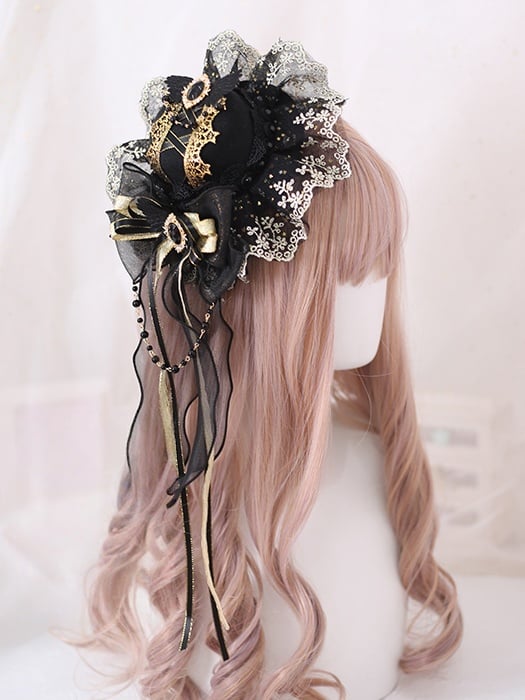 Removable Gorgeous / Lace Black Red Hat Lolita Bowknot Mini With Gothic