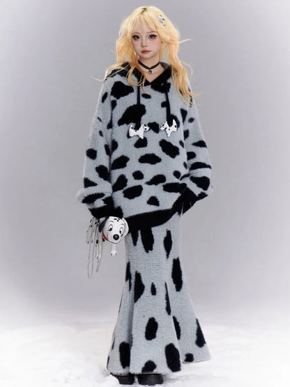 グレーの斑点模様ニットマーメイドスカート