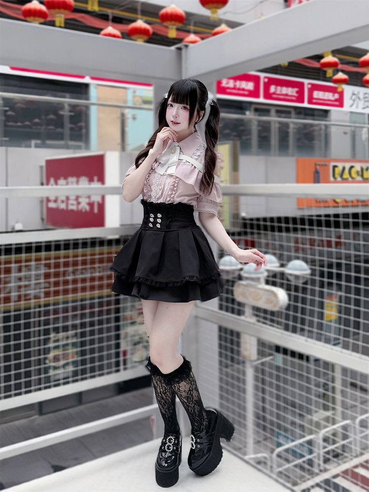 Black Kei Jirai Skirt Tiered Waist High