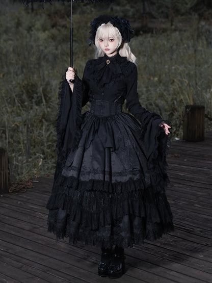 Detachable Lolita Bell with Long Extended Sleeves Black Gothic Blouse