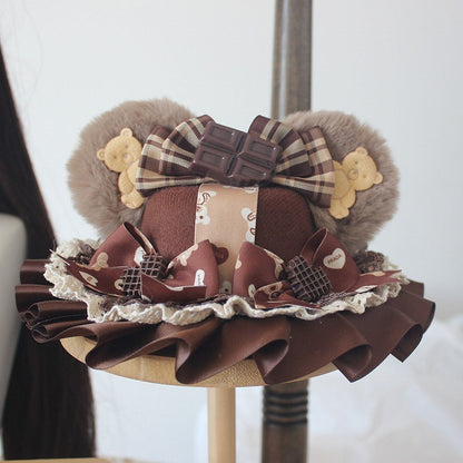 6 Plush Bowknot Mini Bear Decorated Hat Ear Color Options Chocolate Details