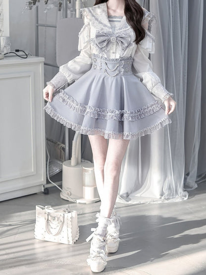 High-Waisted Skirt with Bead Chain and Lace - Ekomi