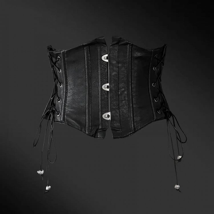 Belt Leather PU Boned Black Corset