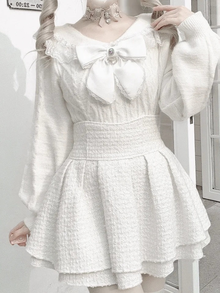 Trim Sailor Sweater Jirai Off-White Kei Collar Lace