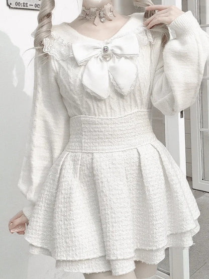 Trim Sailor Sweater Jirai Off-White Kei Collar Lace