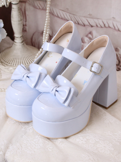 Lolita Single Heel Round High Ribbon Toe