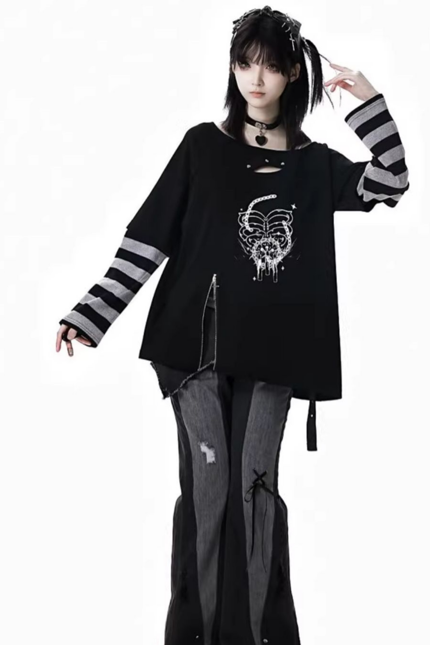 パッチワーククールボーダートップススリーブ