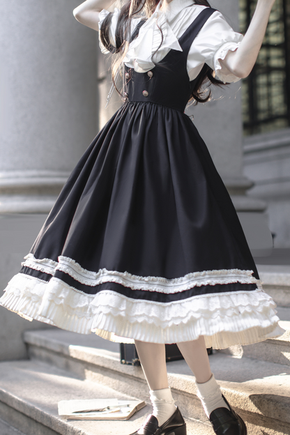 ベスト 英国アイテム ライトリザーブ レトロ カレッジスカート シャツ リボン + ロースタイル ブローチ ネクタイ