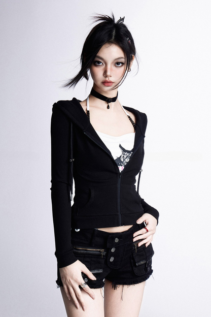 Schmaler Kapuzenpullover mit Reißverschluss