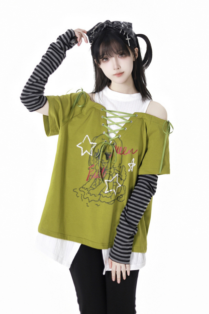 Schlaghose mit Schnürung Illustriertes Top Subculture + Girl