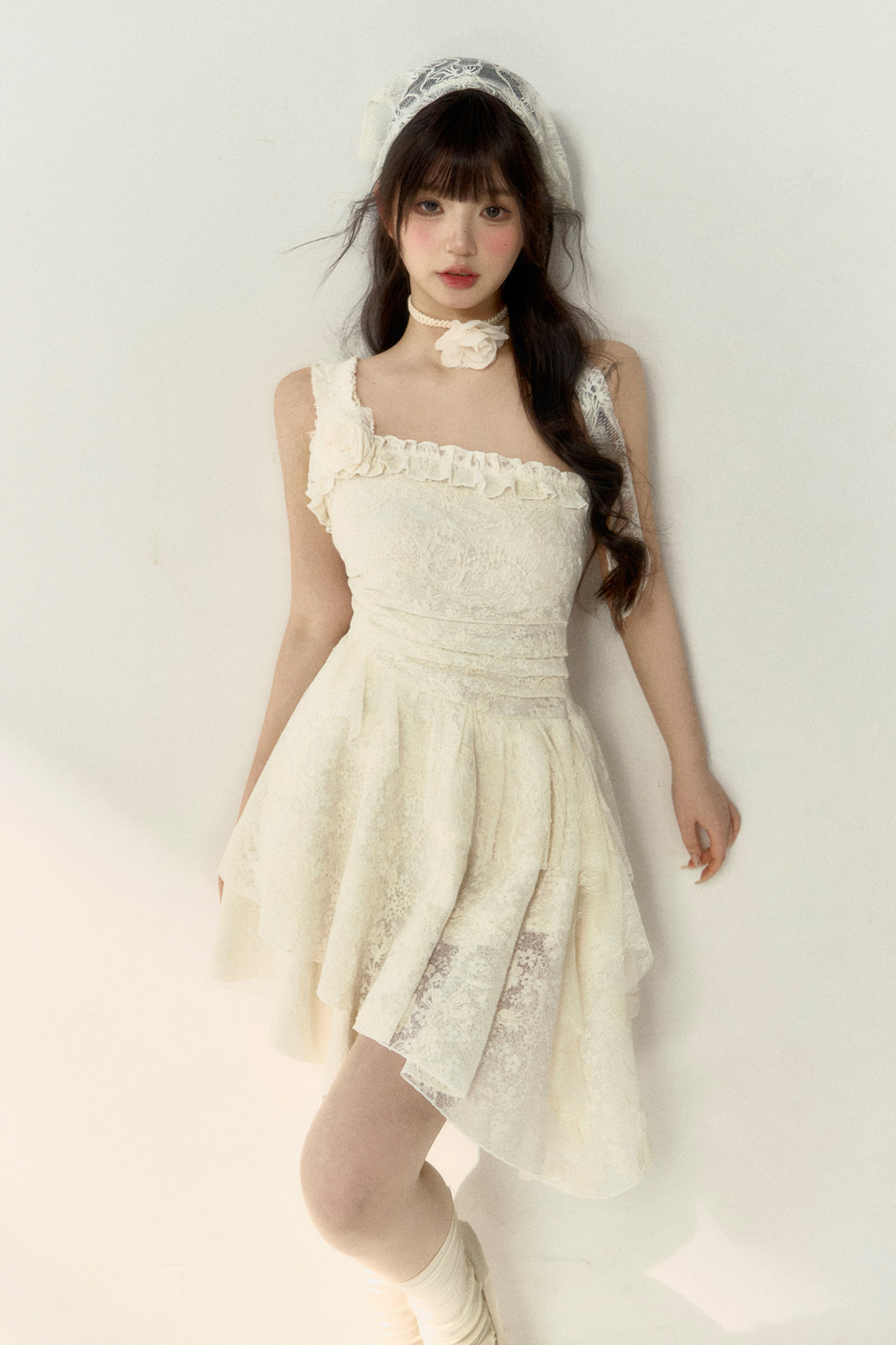 Blumenkleid Asymmetrisch Spitze Ärmellos