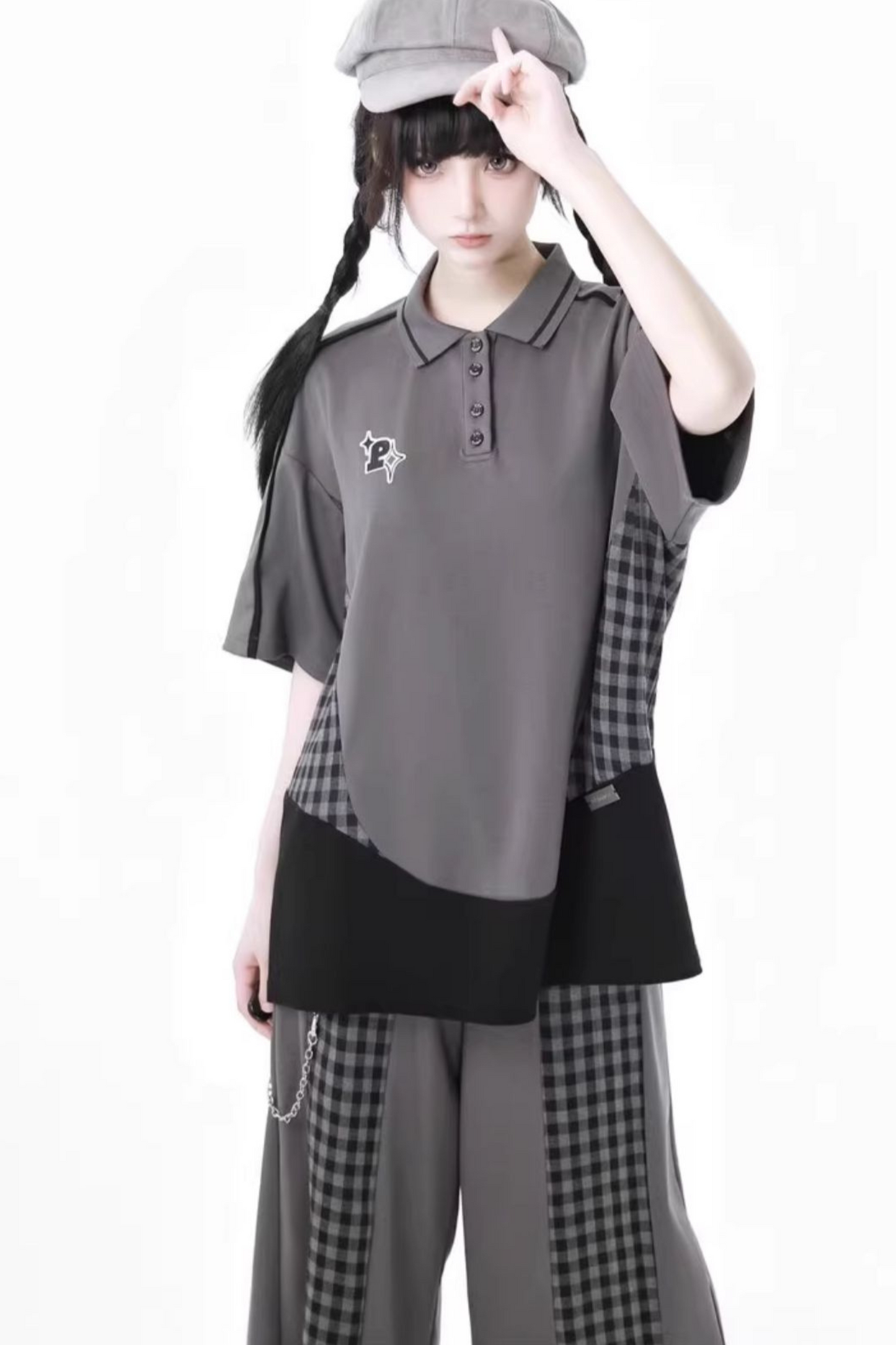 モードトップス チェックパンツ スカート カジュアル ワイド +