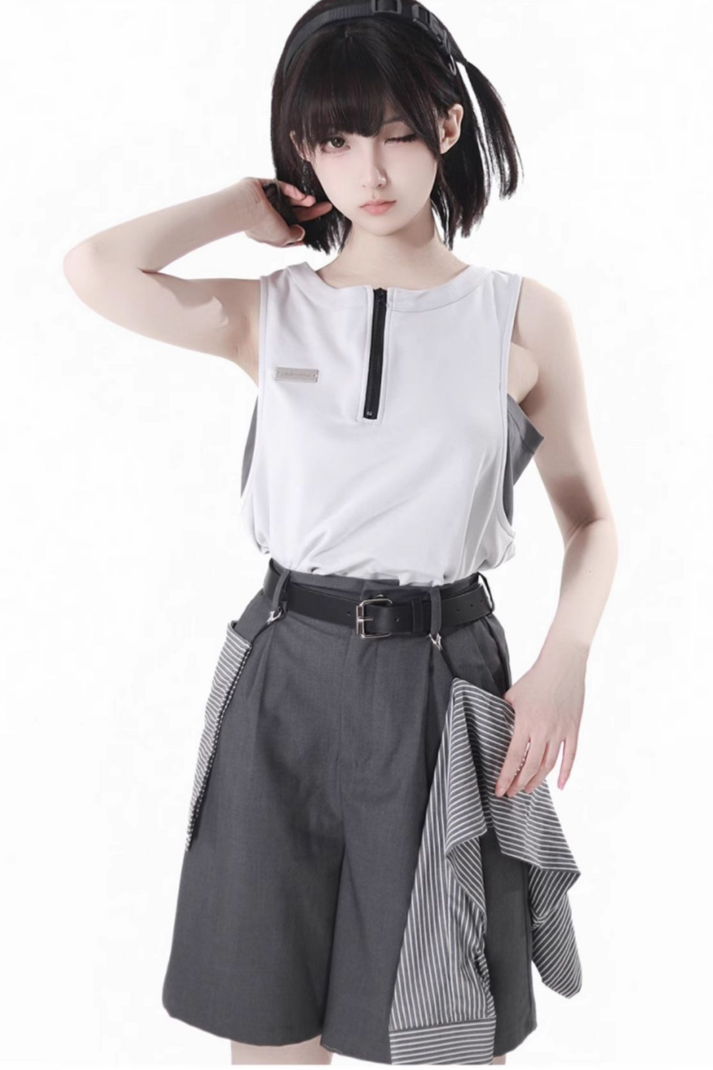 hooded pants top jacket Mode half vest sleeveless +