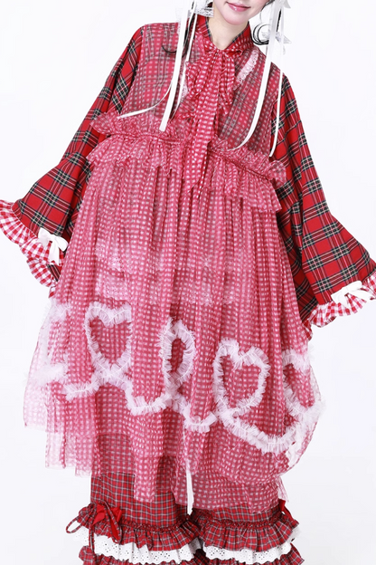 チェックメッシュスカート ハート レトロ