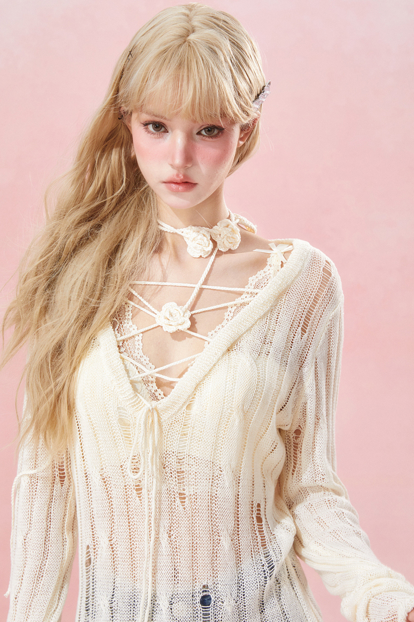 コルセットカットアウトニット シアー + インナーセーター