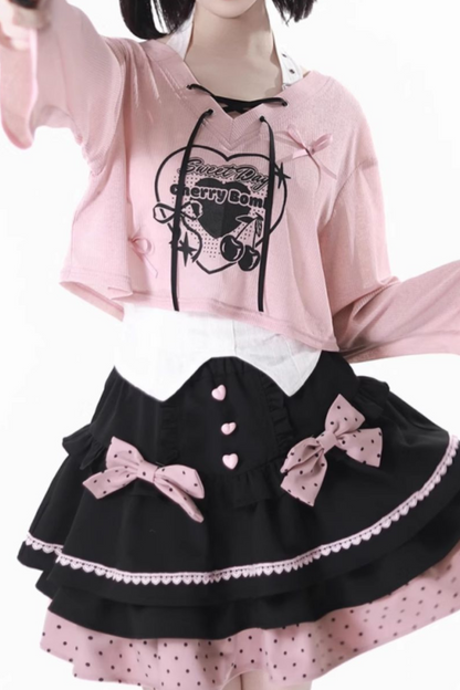 Neckholder-Rock mit Berry Cake-Band, French + Camisole-Top