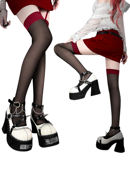 魔女パンクラウンドシューズリベットダークローズプラットフォームトゥ