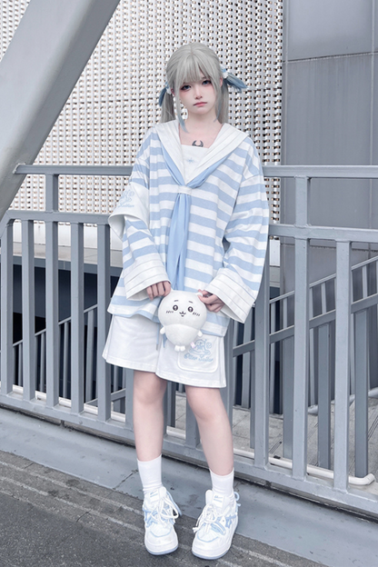 エンジェルハーフカラーセーラーアイテム予約パンツ+サブカルチャートップス近所👼ストライプ