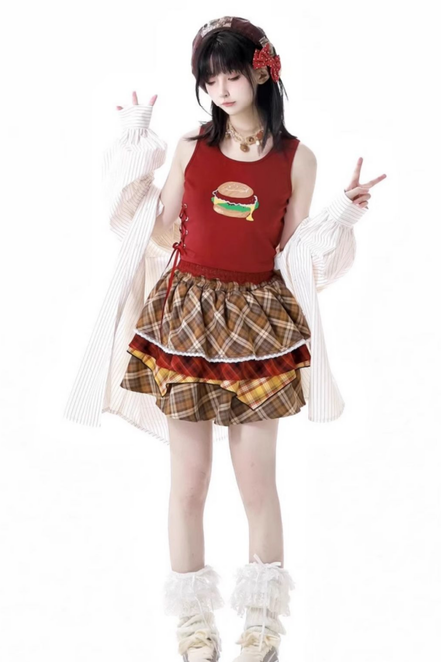 トップケーキ オーバーシャ​​ツ ノースリーブスカート +