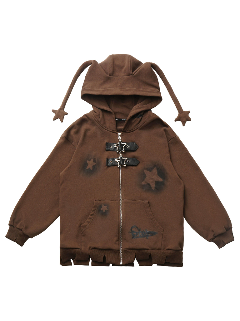 スターアメリカンプリント ルーズジップパーカー + イレギュラースカート + レッグウォーマー