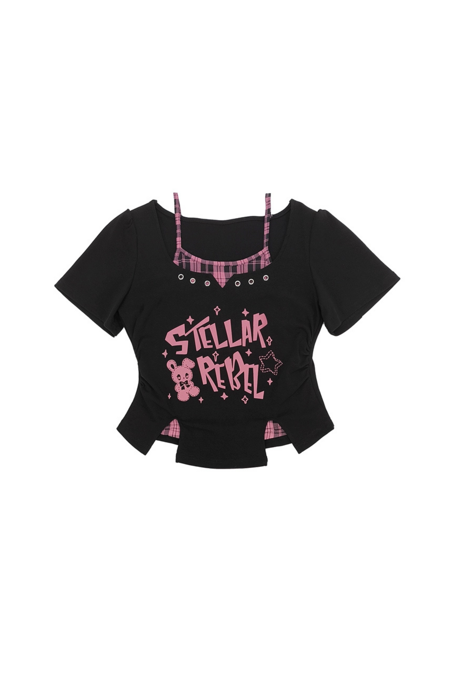 チェック柄トップス + クロップ Y2K スカート