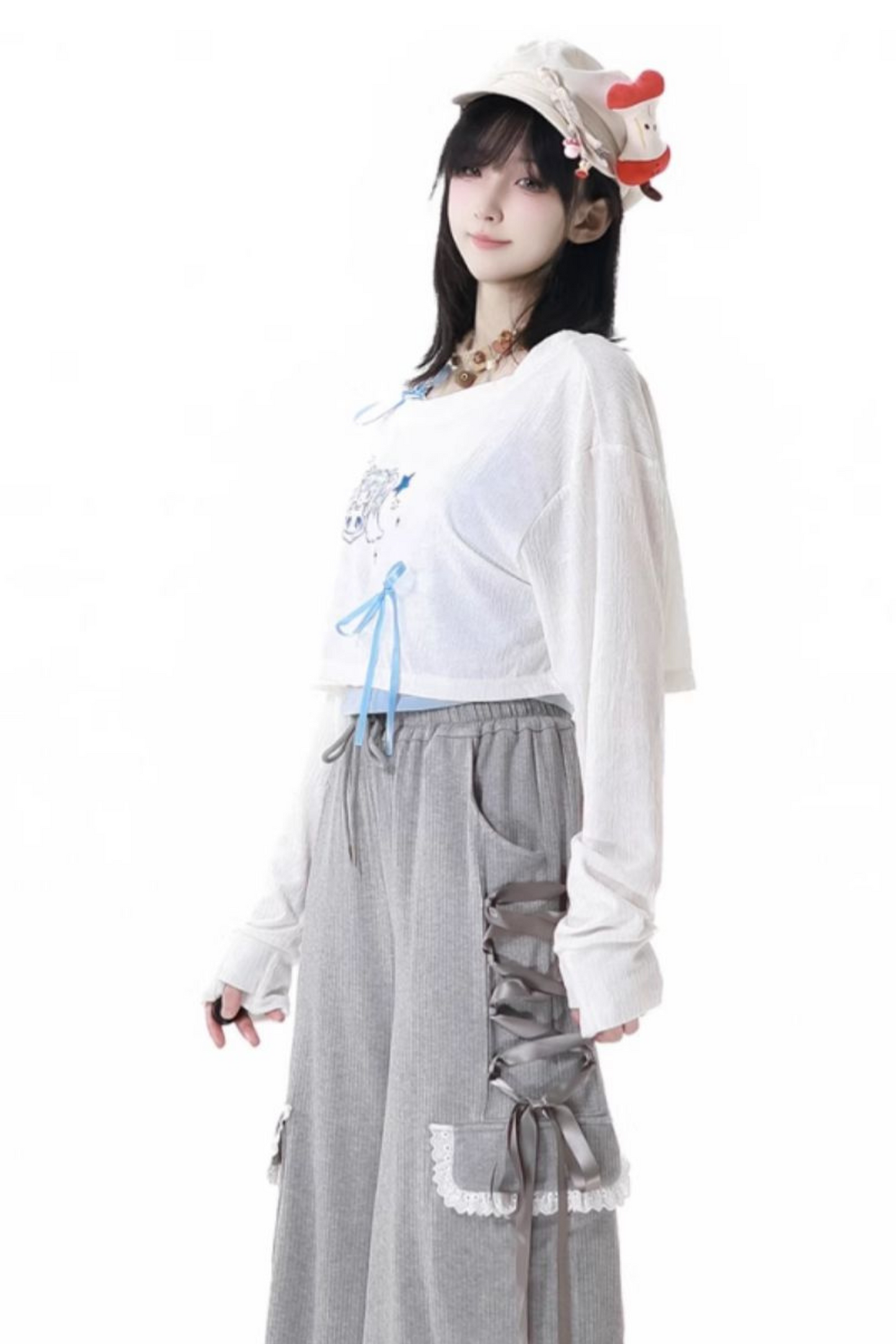 One-Shoulder-Top + Hose mit Schnürung