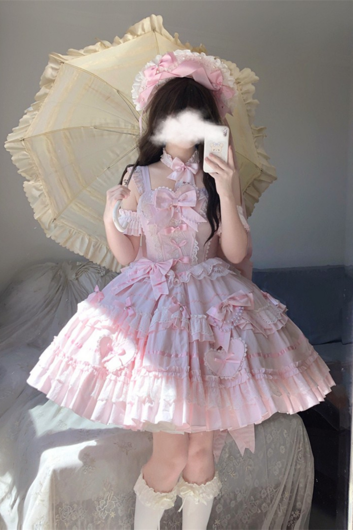 ボンネットパールアンティークプリンセスドレスヘッドドレスドール+