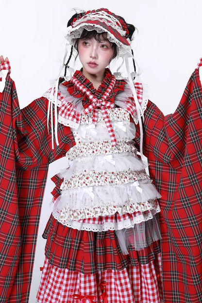 レトロチェック着物風トップス