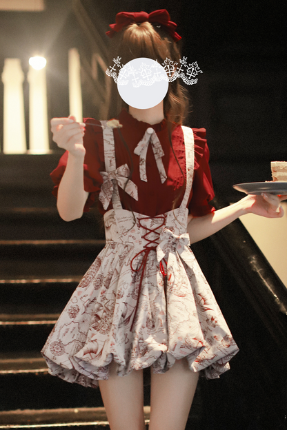 ジャンパースカート＋シャツスリーブアイテム）バルーンワインパフレッド（予約販売）