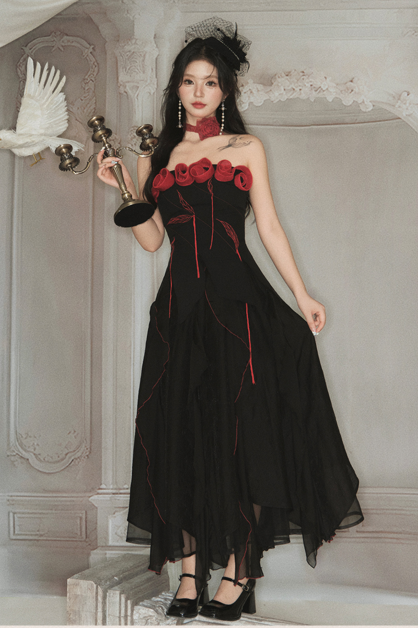 ビスチェ + クラッシュヘビーローズスカート