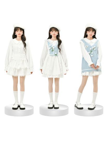 Glockenblumen-Setup: Strick-Kuchenrüsche + Hemdrock + Weste