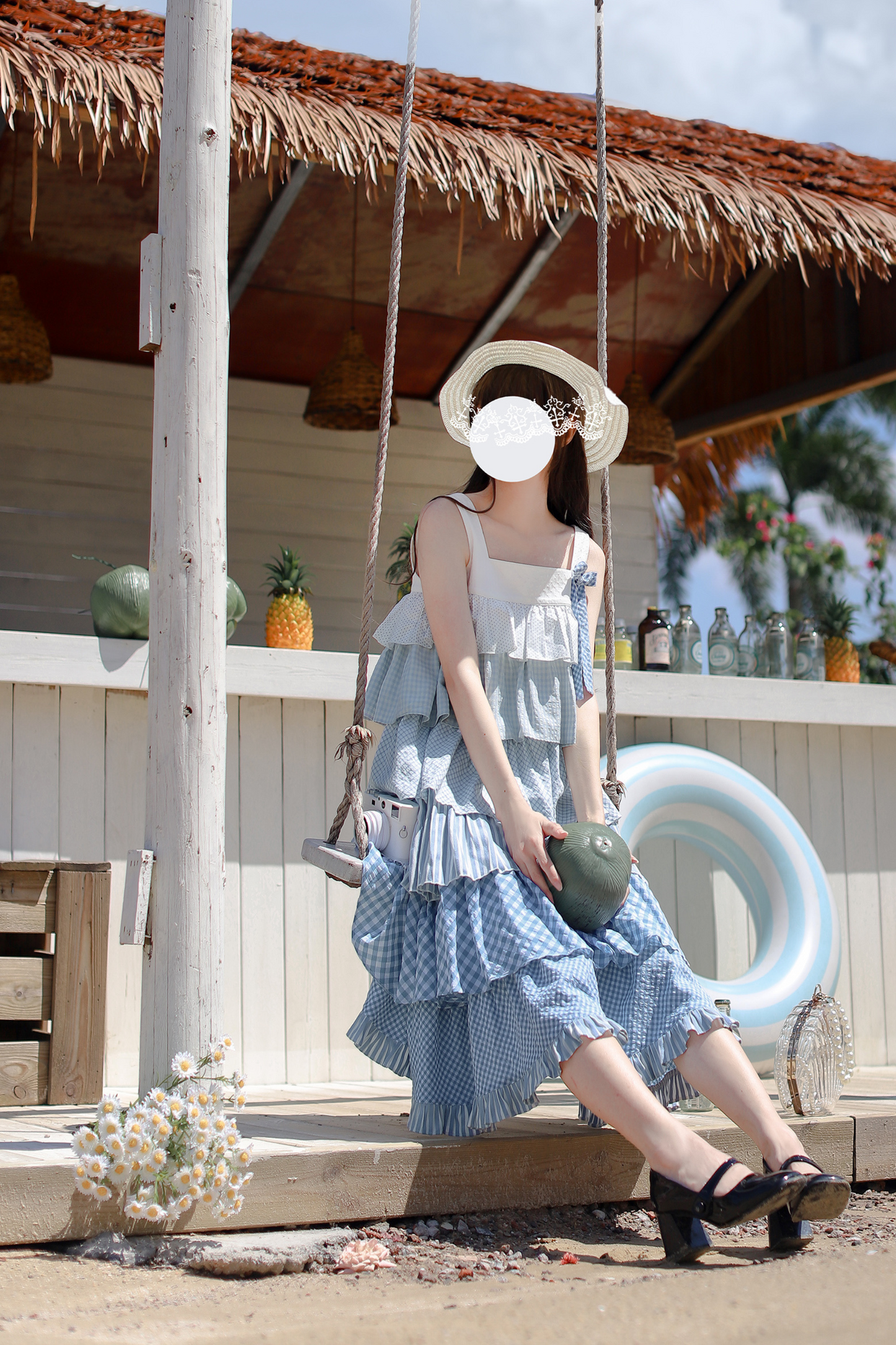 Bandkleid Brosche Himmel gestuft süß + ärmellos