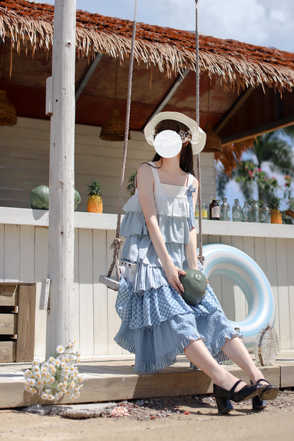 Bandkleid Brosche Himmel gestuft süß + ärmellos