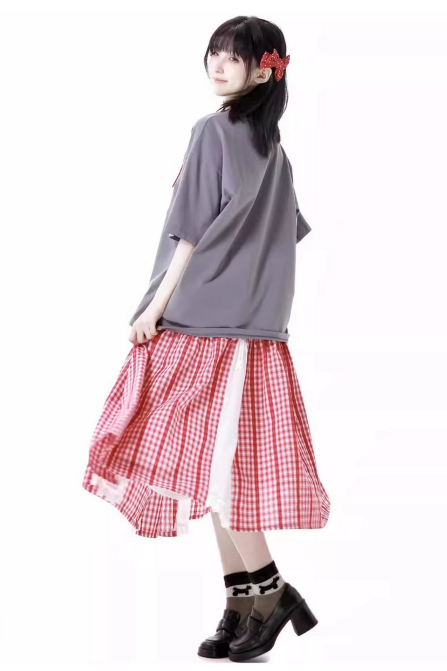 スカート + グラフィティTシャツ ビッグチェックスイング