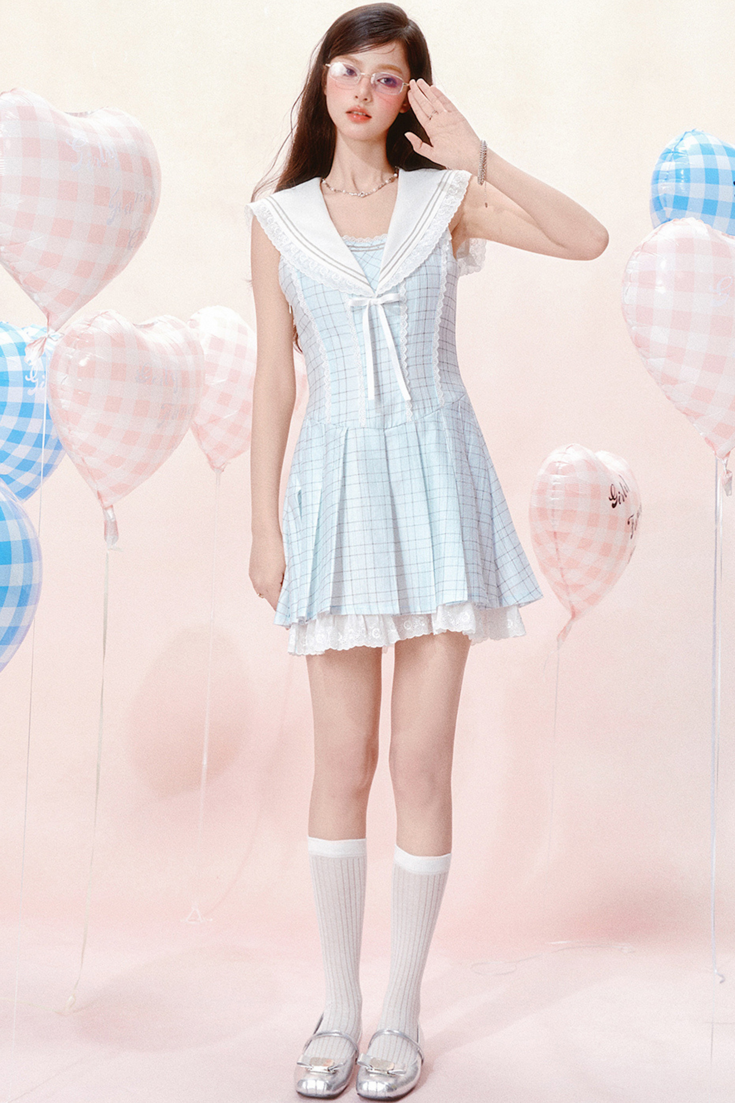 Maritimes Kleid Ärmellos Chic Check