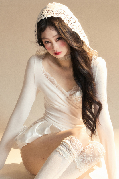 Ballon-Kurzes Spitzenkleid mit Kapuze und Ballettkern