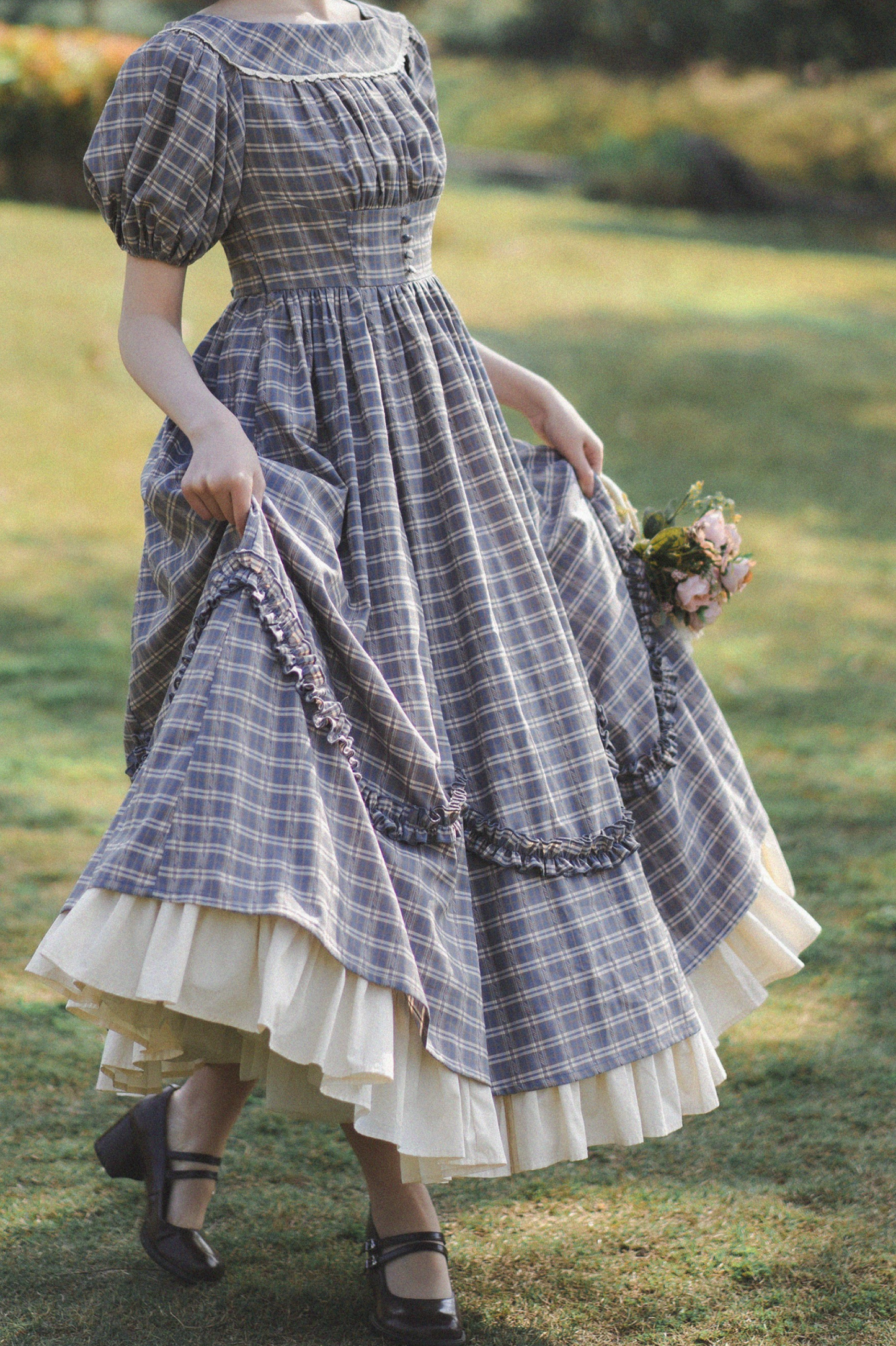 チェックレトロワードロリータペチコートドレスフォレスト+