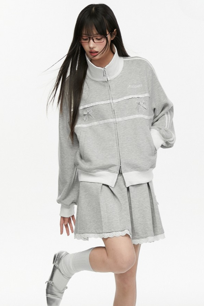 スカートジャケット レース+プリーツリボンライン