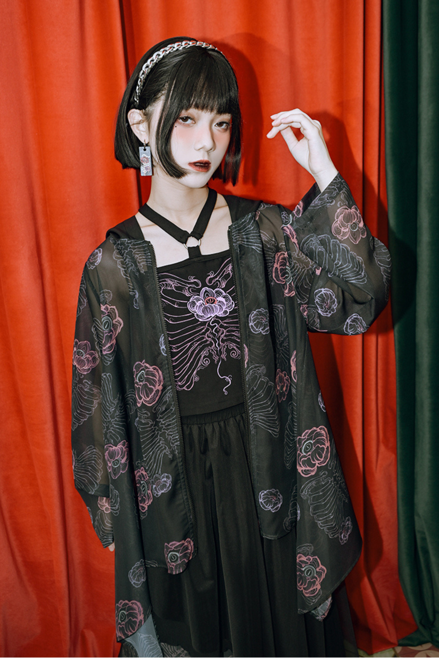 シャツ サンフラワーボーン フード付きシフォン