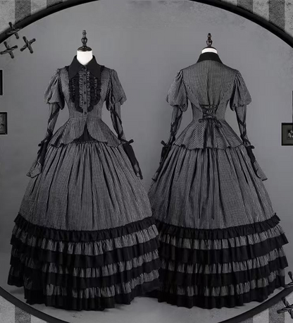 gestreiftes Hemd dunkel + Rock Zwickel-Ärmel Korsett Reservierungen