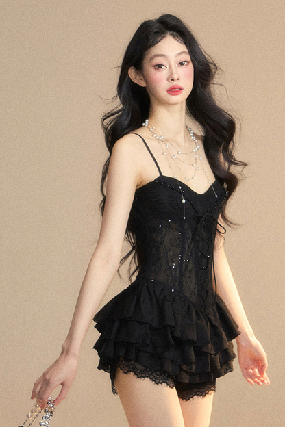 One-Shoulder French Cami Spitzenkleid Soul