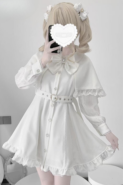 袖付きスイートレースケープドレスカラーパール