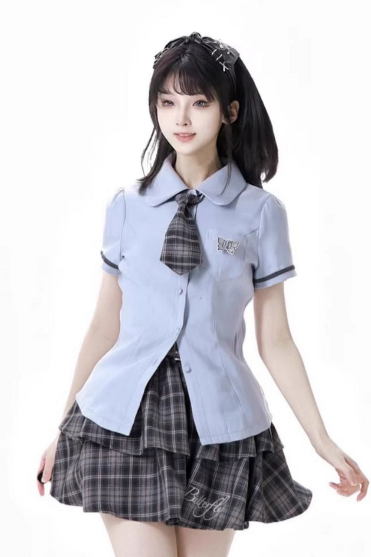 + カレッジショートサスペンダードレス、Bシャツスカート