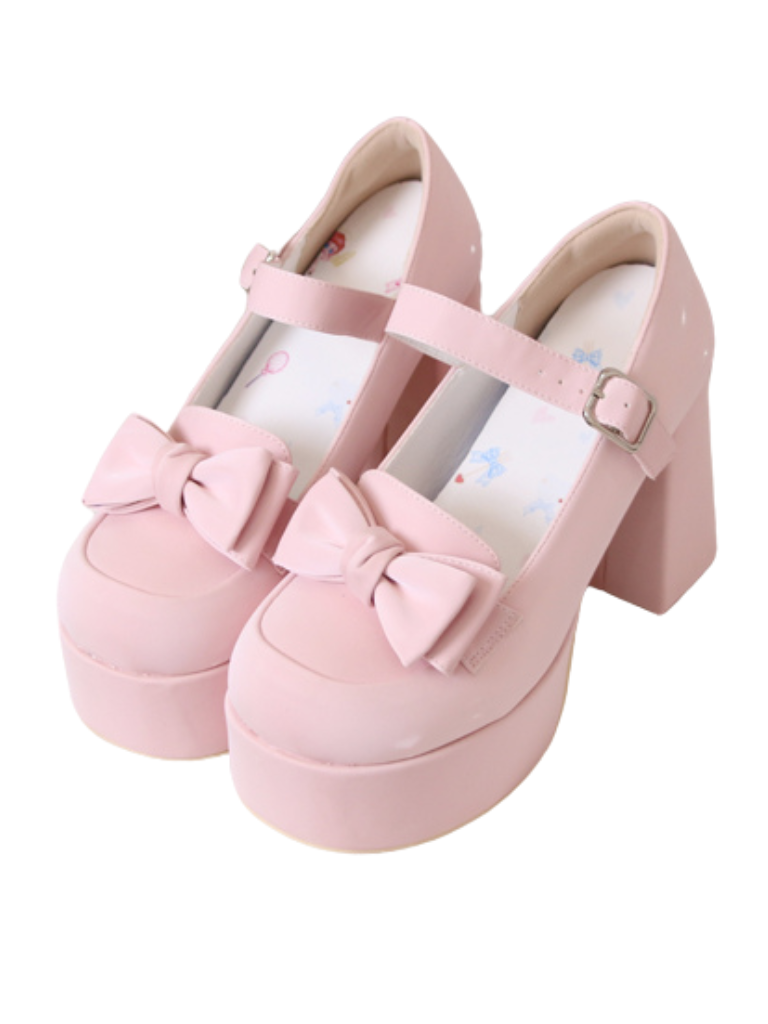 Lolita Single Heel Round High Ribbon Toe