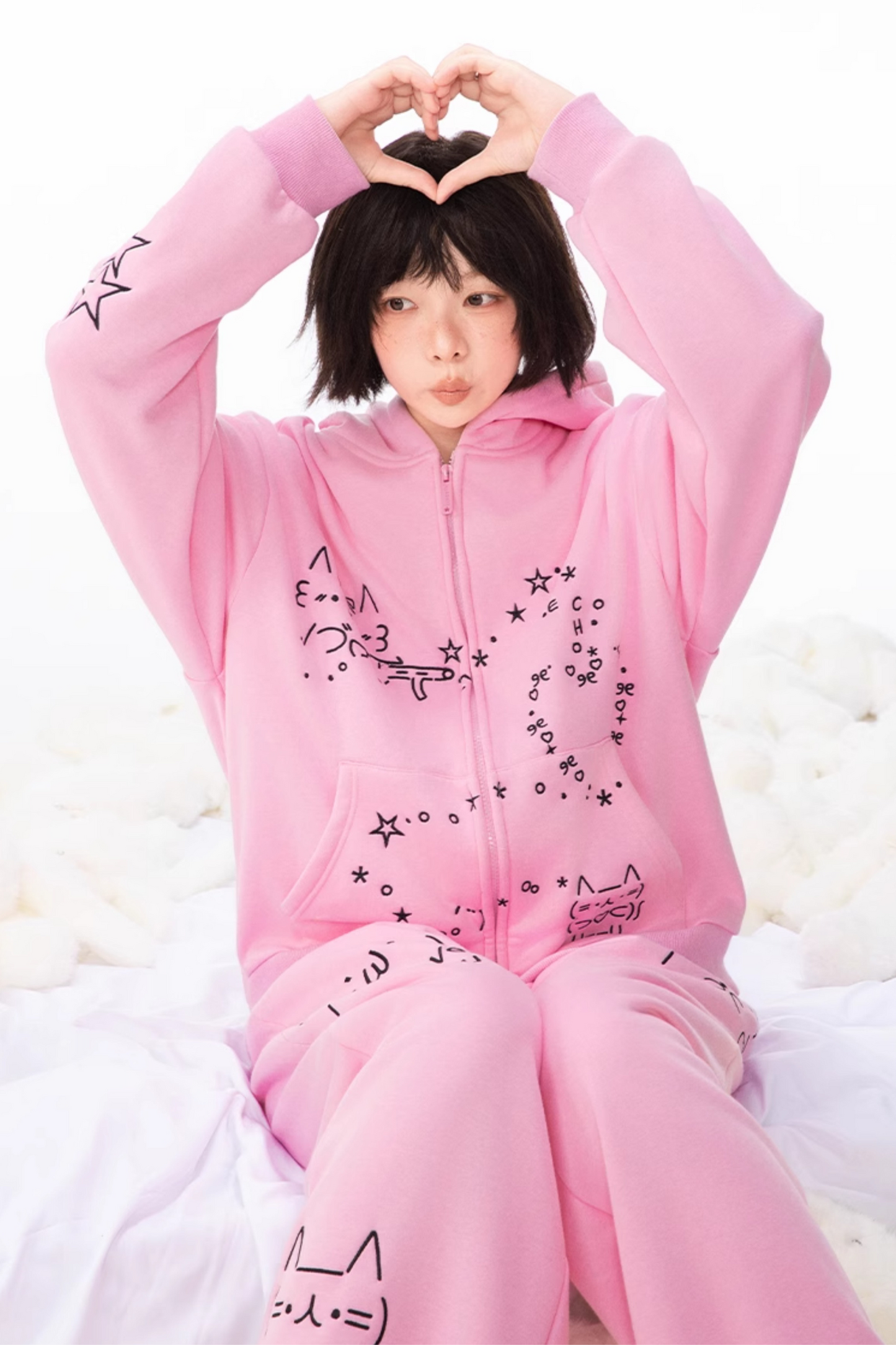 コンピューターレッグ + ストレートフード付きスウェットパンツ ボアパーカー