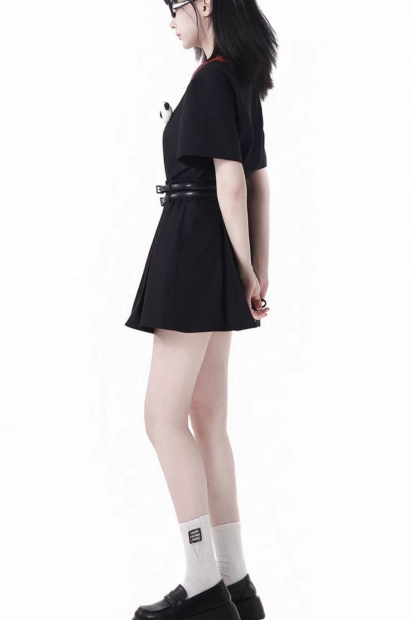 Comic Crop Top Rock Kleid Plissee Love Check Panda +